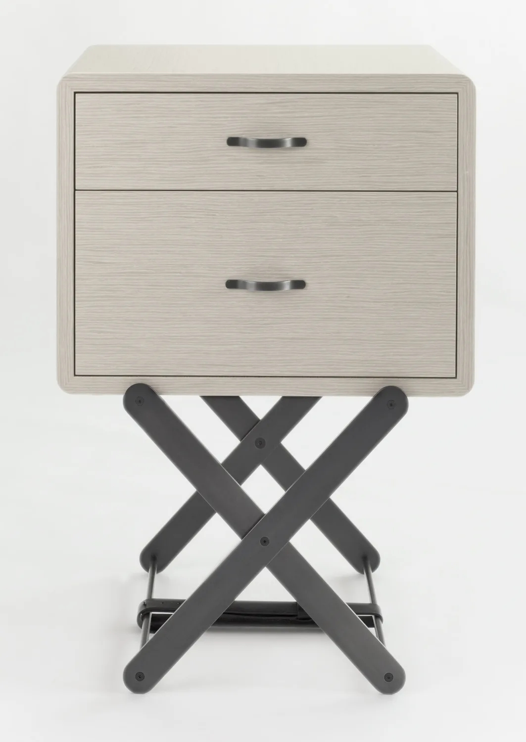 nighstand, front, whitewashed oak, metal