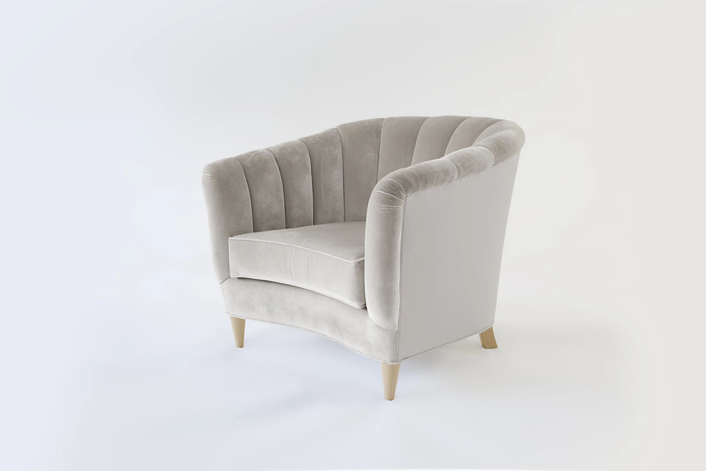 white, armchair, velvet, wood