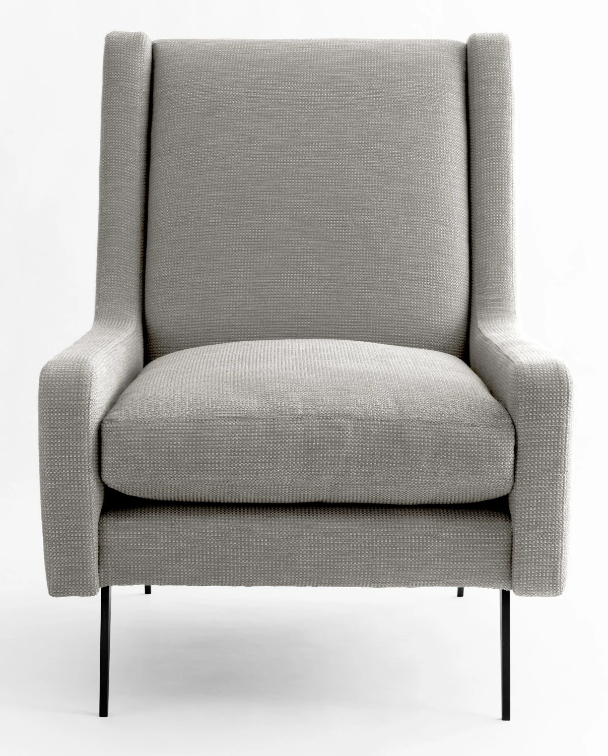 arm chair, cushion, fabric, grey, tall, front