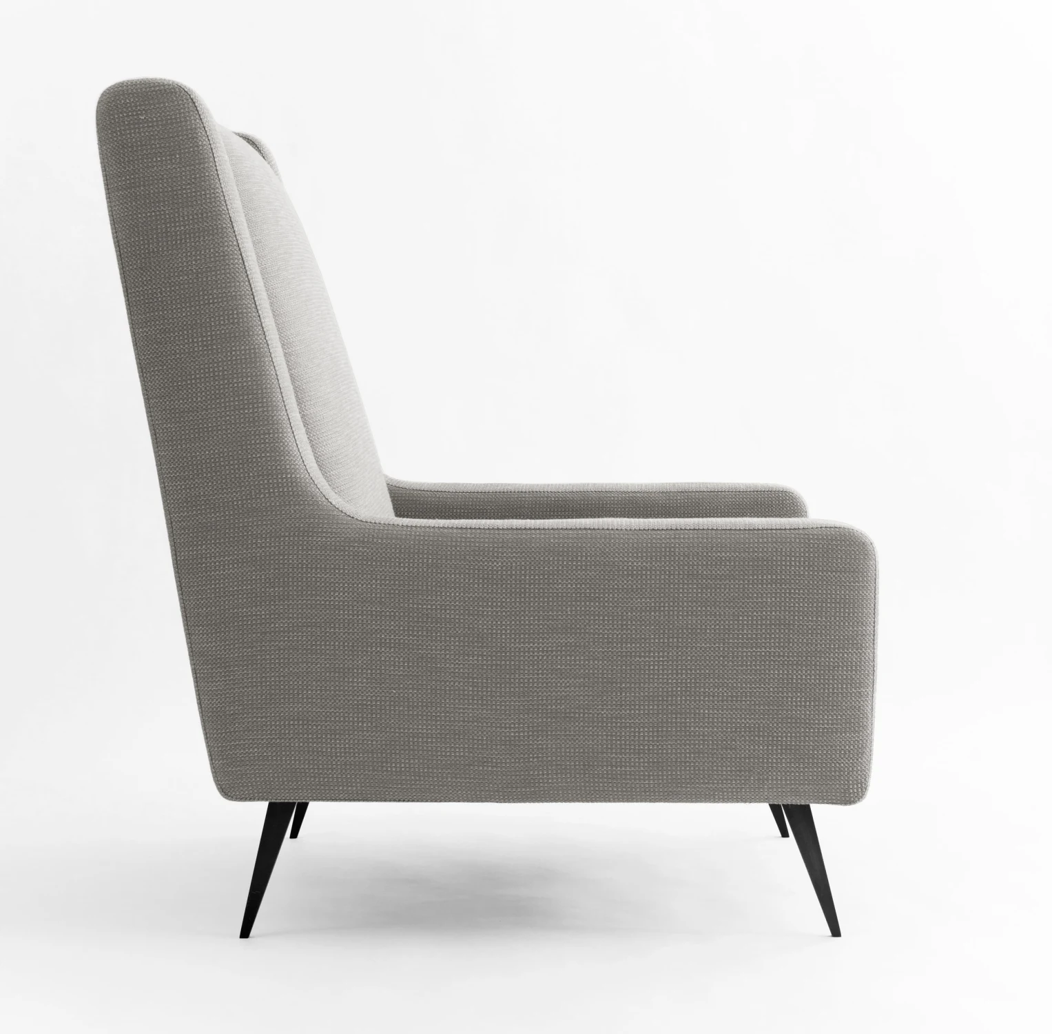 arm chair, cushion, fabric, grey, tall, side