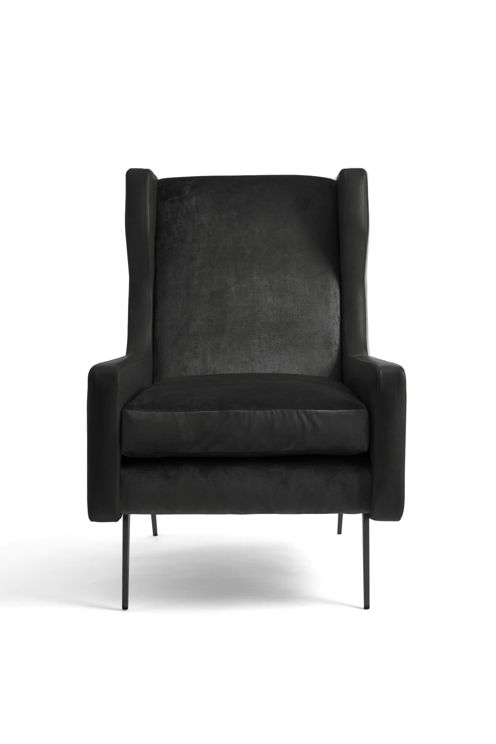 arm chair, leather, black, tall, cushions