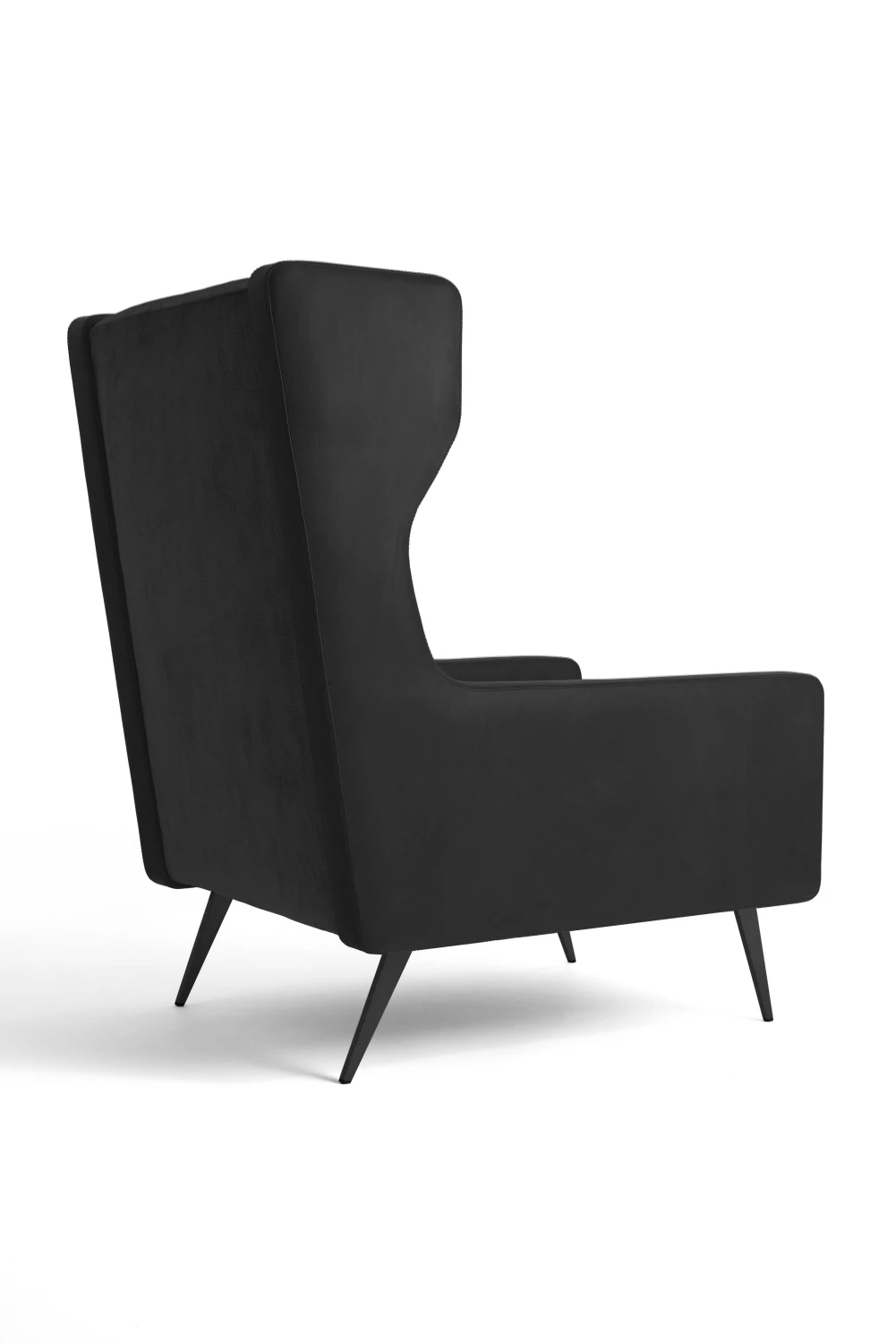 arm chair, cushions, tall, leather, black, back