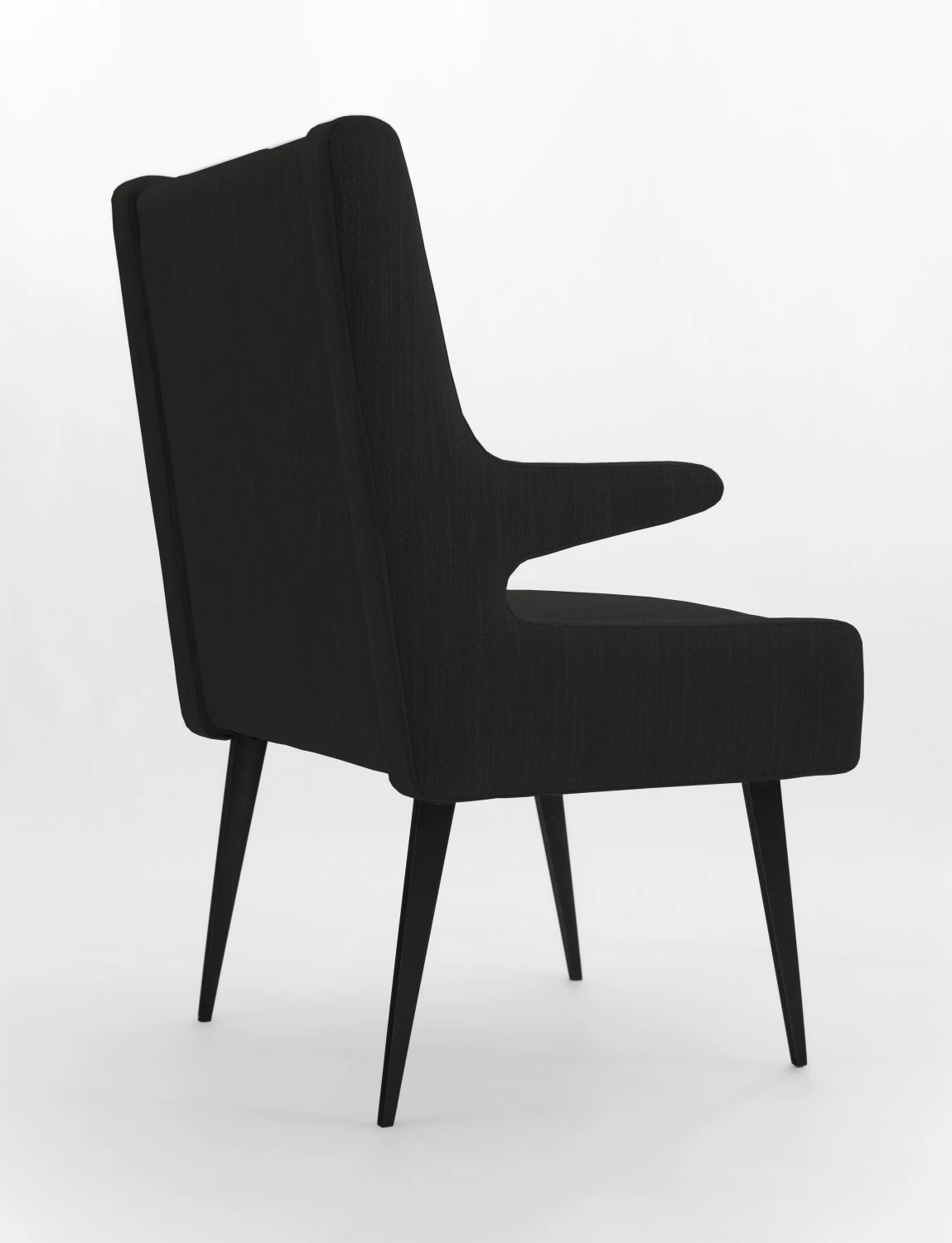 desk chair, cushions, tall, fabric, black, back