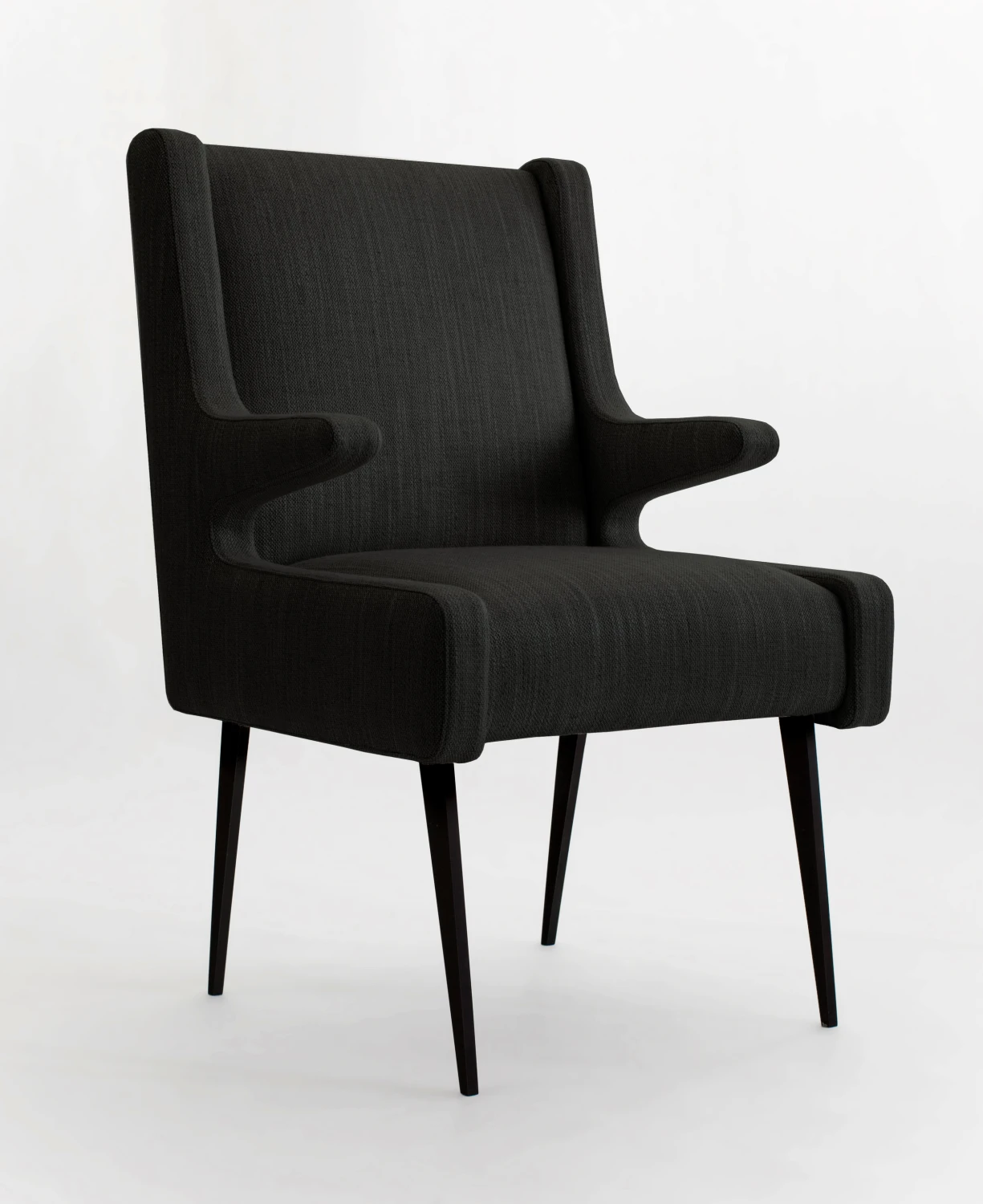desk chair, cushions, tall, fabric, black, front