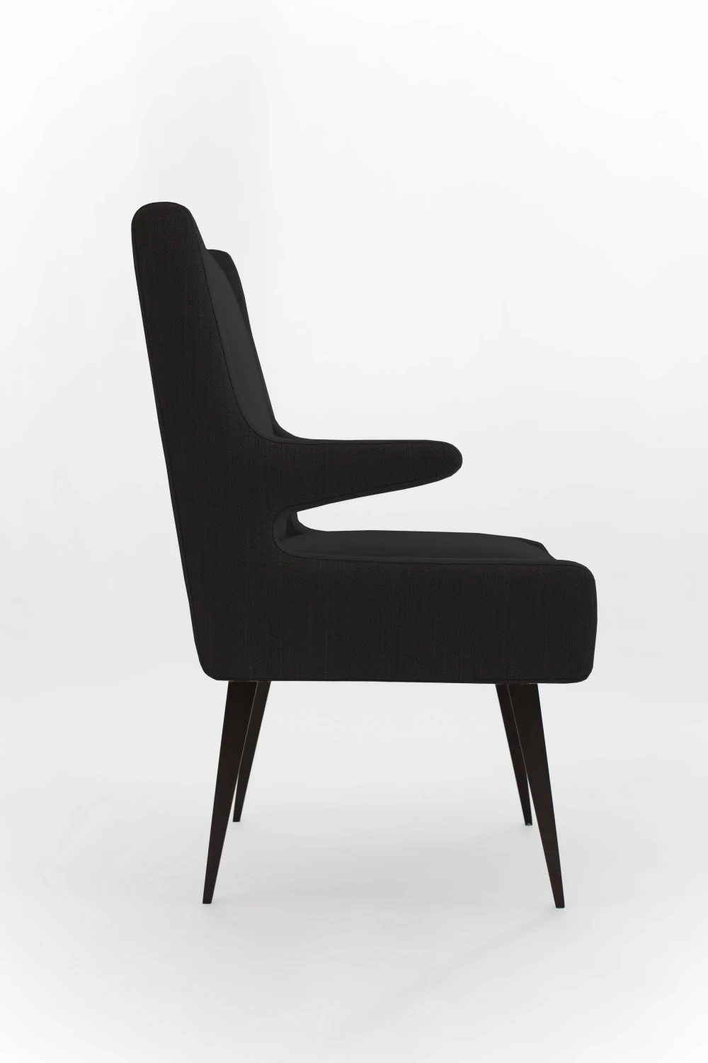 desk chair, cushions, tall, fabric, black, side