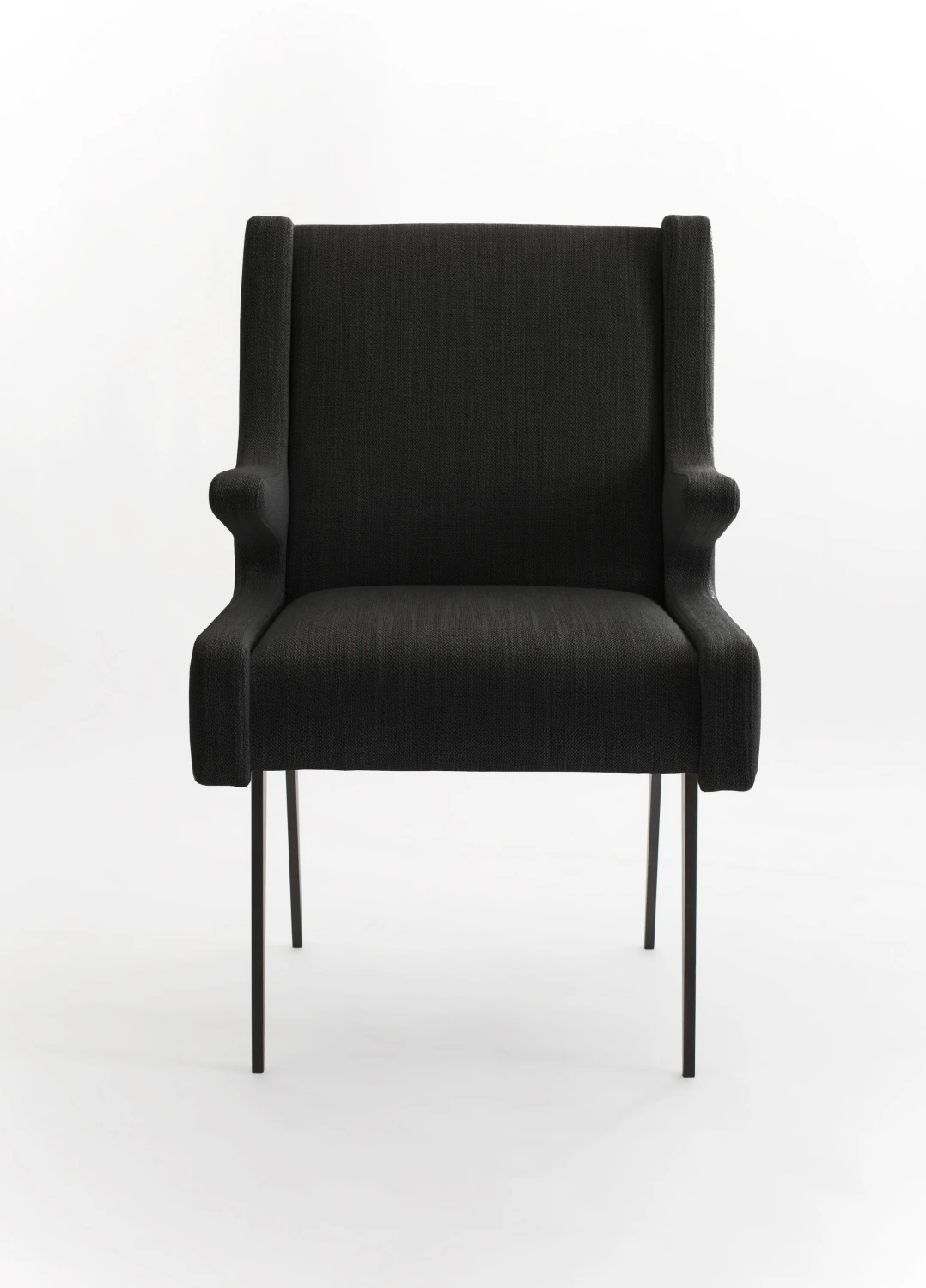 desk chair, cushions, tall, fabric, black, front