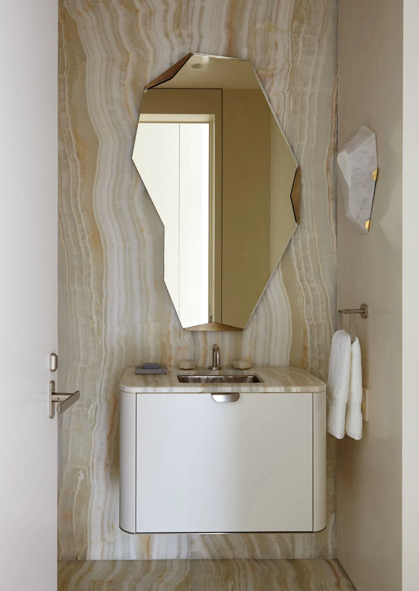 POWDER ROOM, bathroom, mirror, sink, marble, pattern, towels, sink, irregular,cream