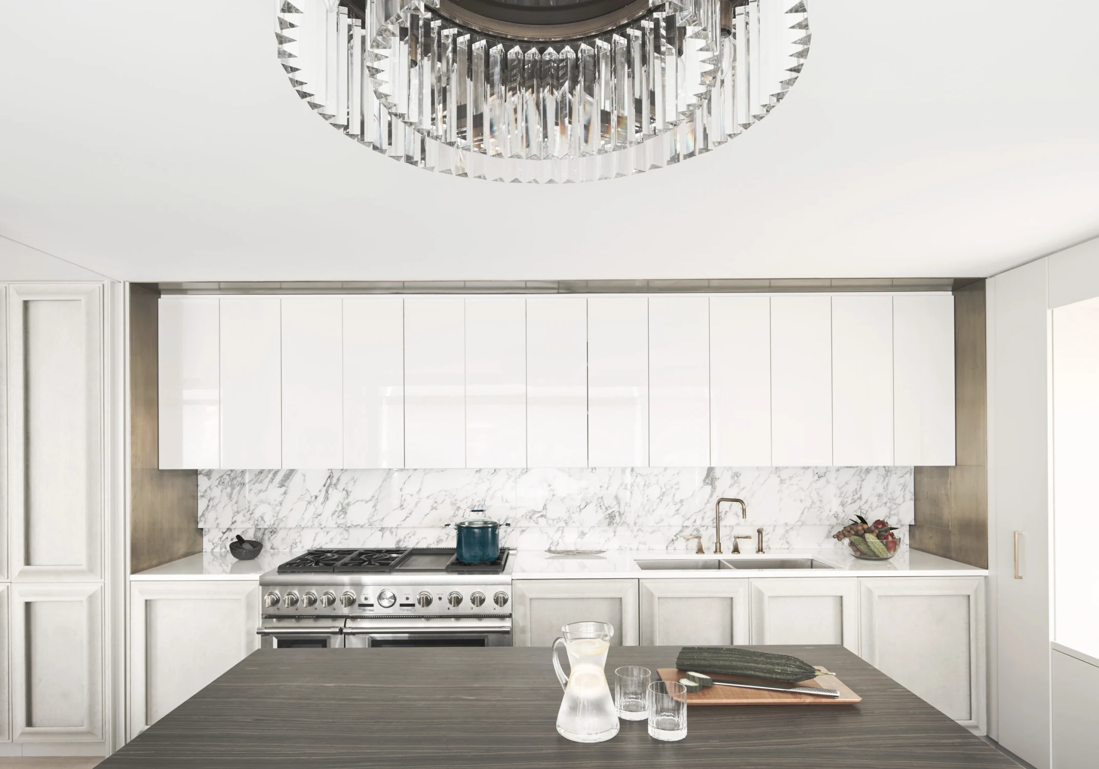 KITCHEN, marble, chandelier, counter