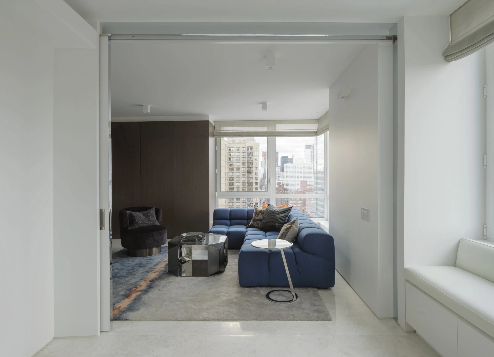 DEN, sofa, rug, window seat