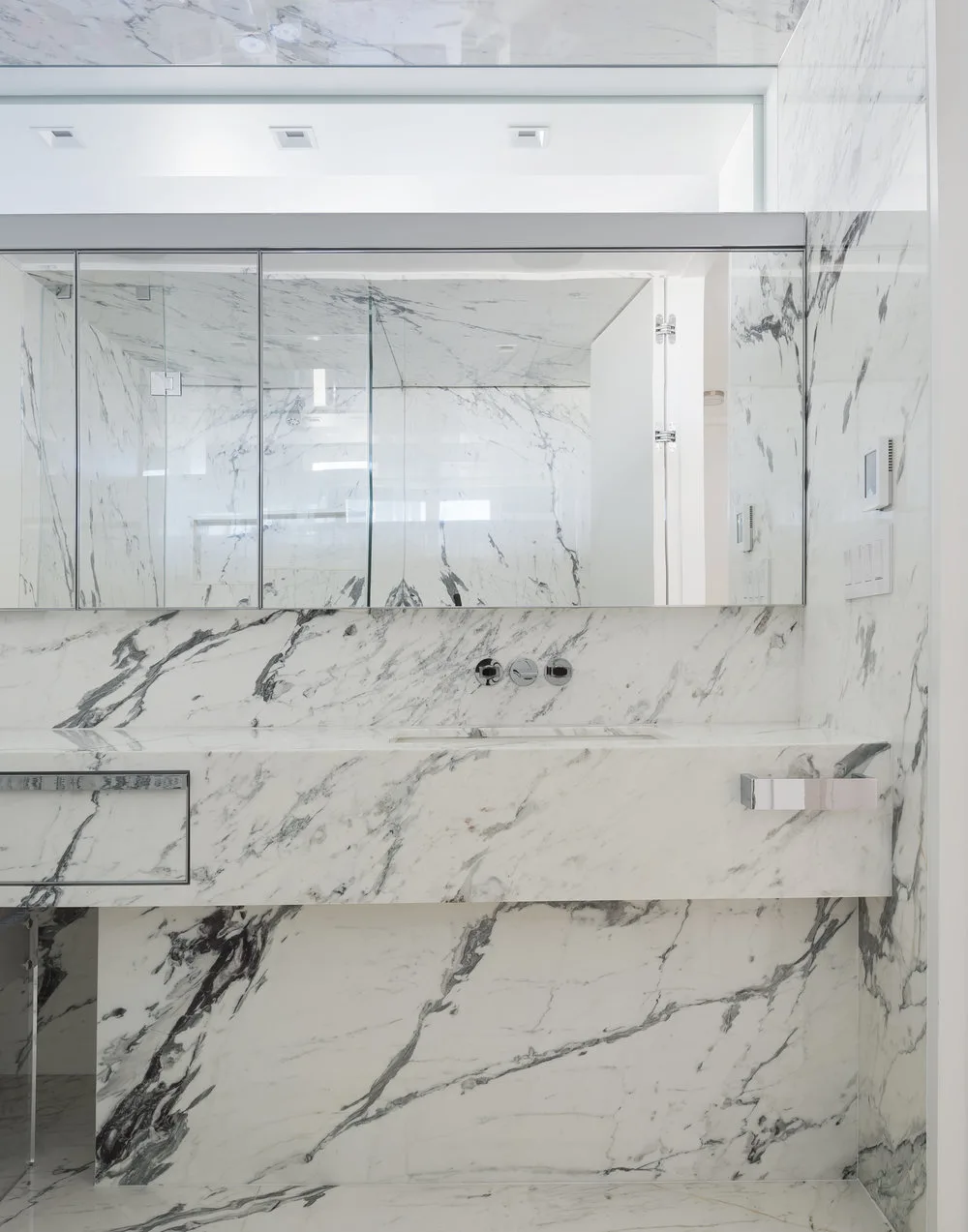 HER BATHROOM VANITY, bathroom, marble, mirror