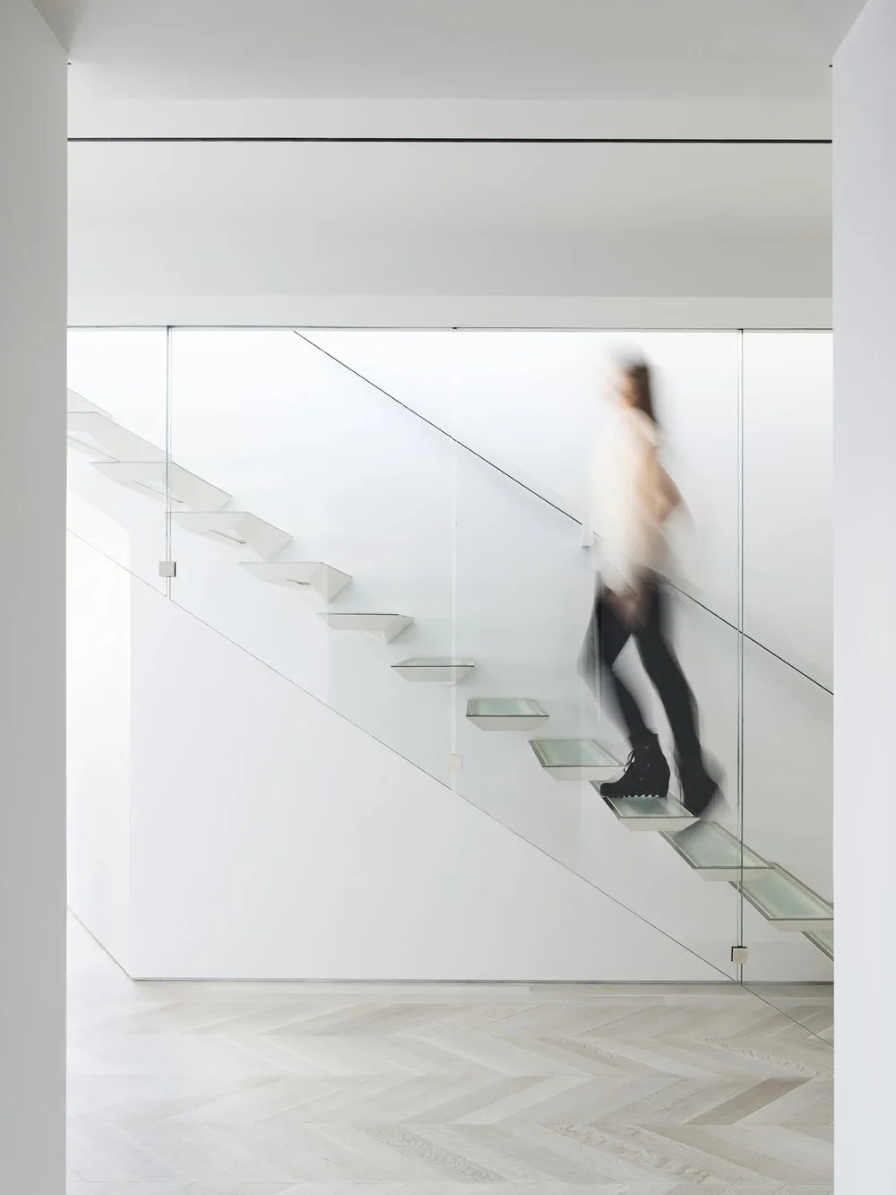 stair, glass, light wood, white