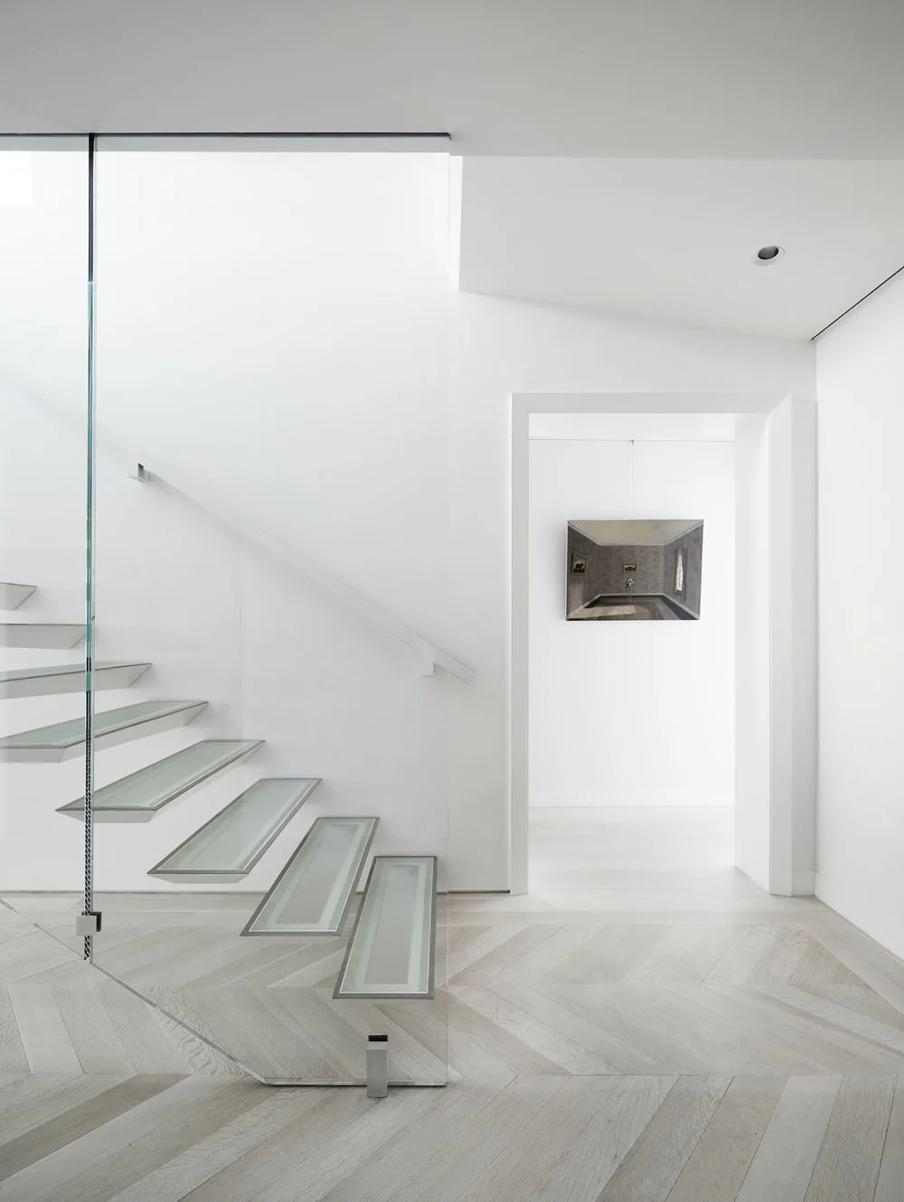 staircase, railing, glass, art