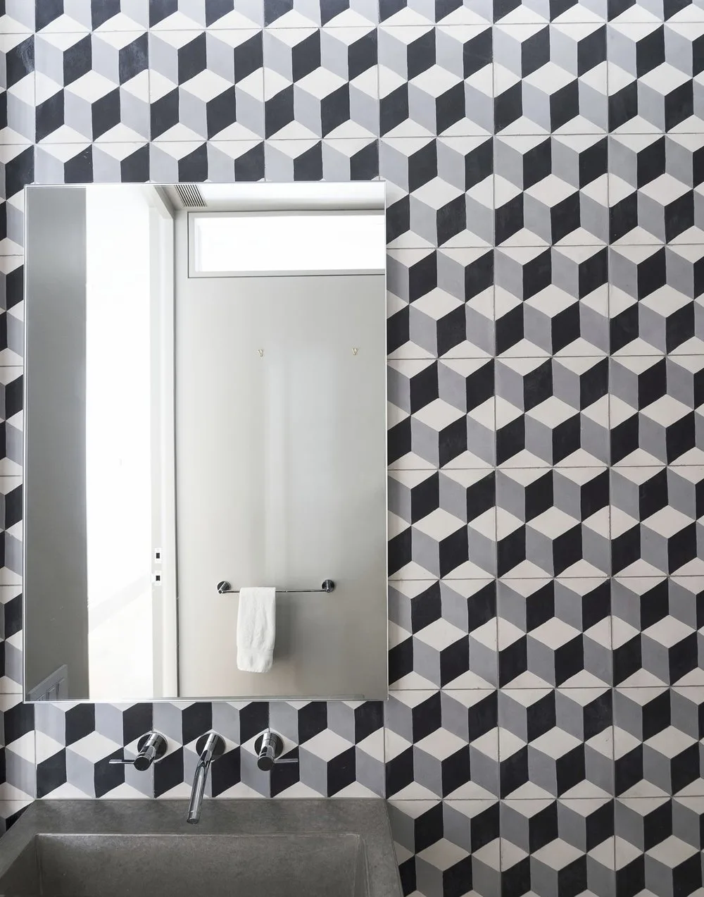 powder room, bathroom, tile, sink,steel, towel, square, 3d,sink,concrete