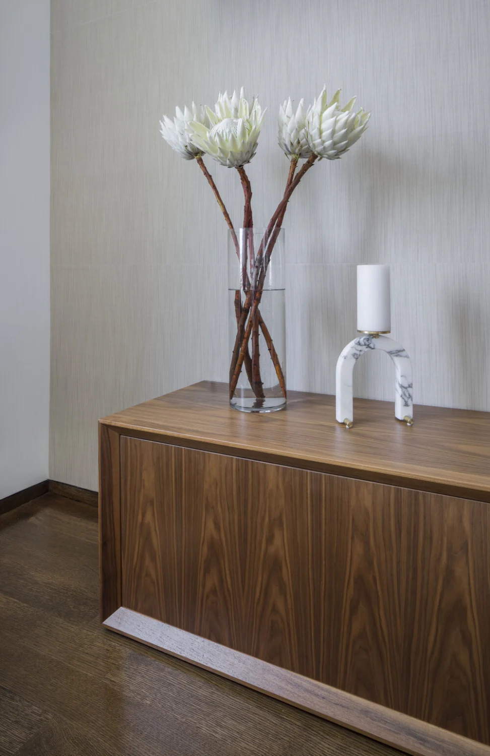 CREDENZA, flowers, marble, wood