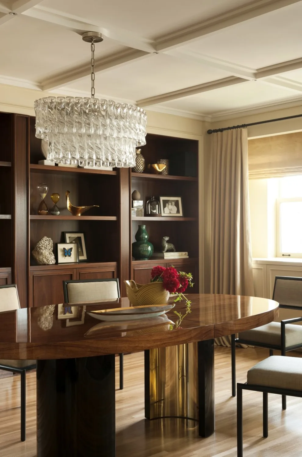 DINING AREA, oval table, wood, shelver, ceiling panels