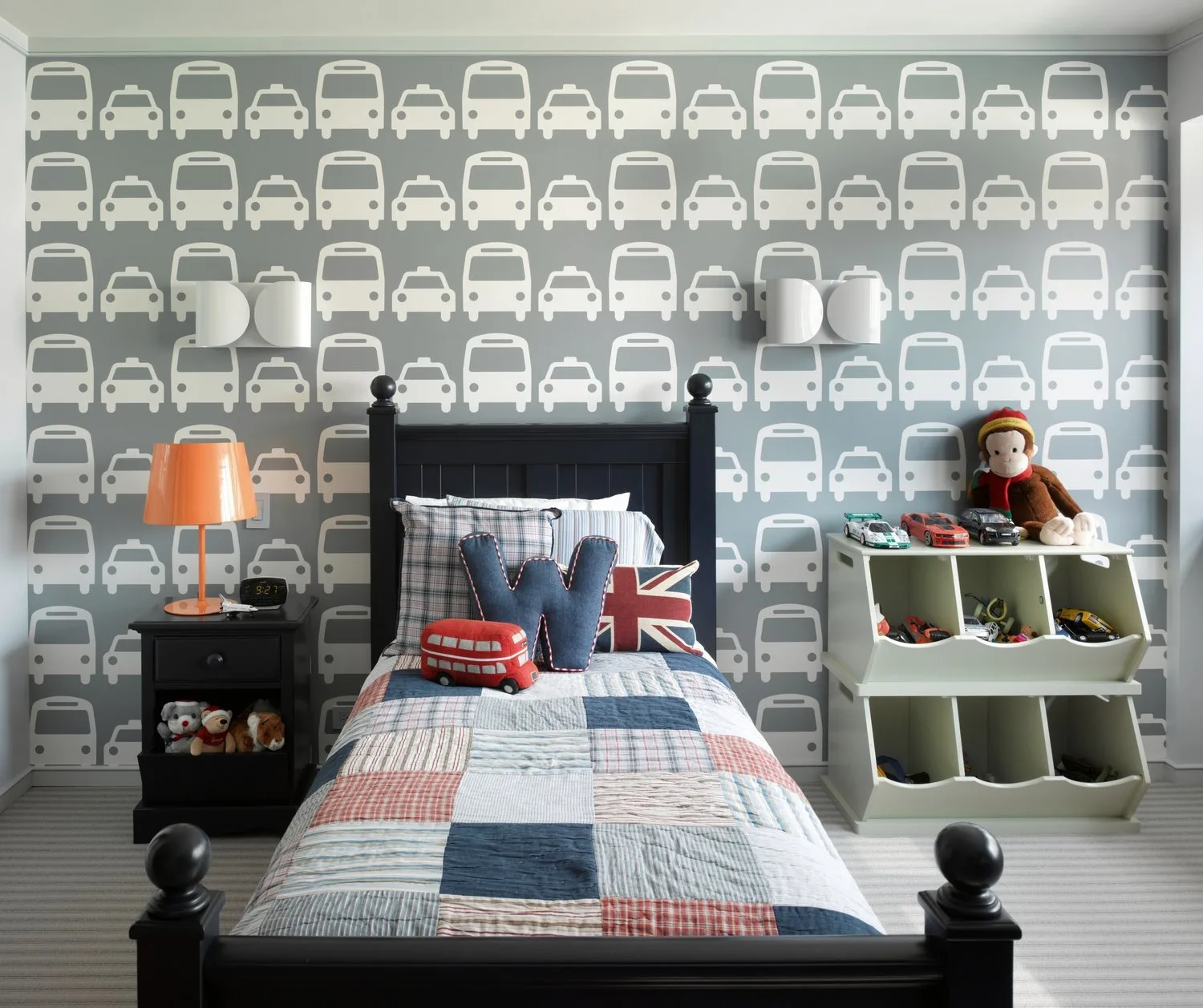 BEDROOM, bus wallpaper, british, kid's room