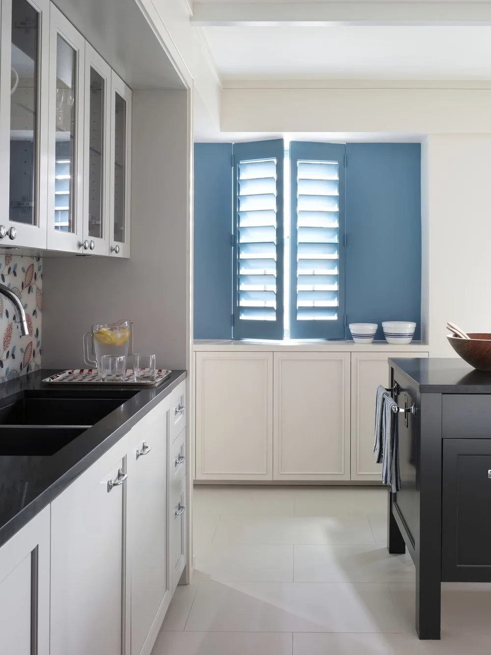 shutters, blue, windows, kitchen