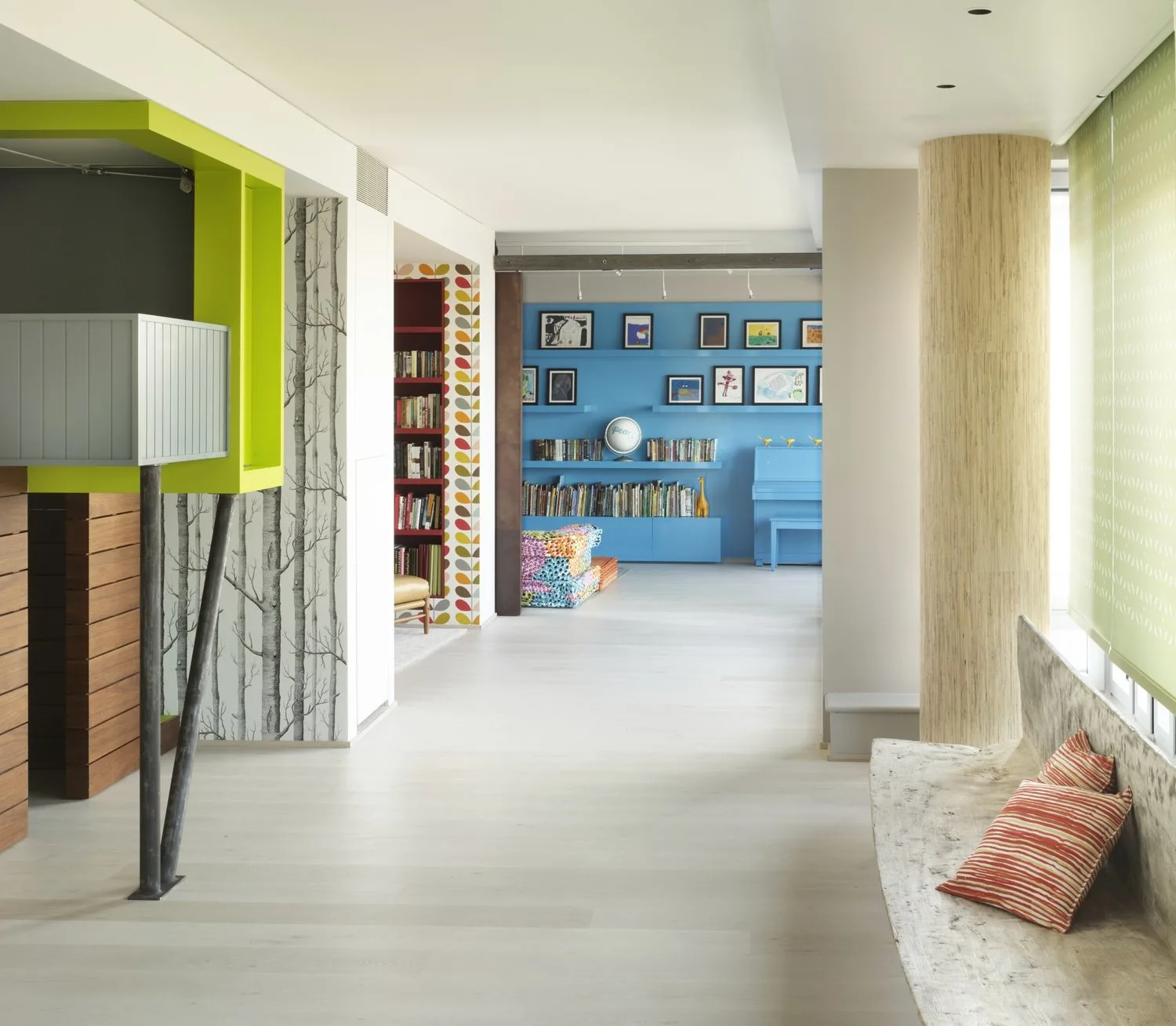 ENFILADE, colorful, wallpaper, bench