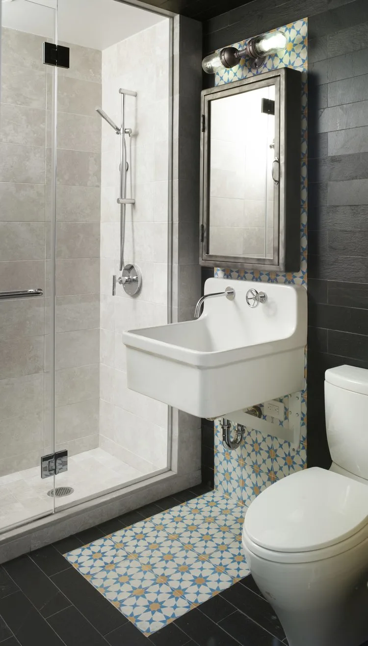 BATHROOM, tiles, black tile, shower
