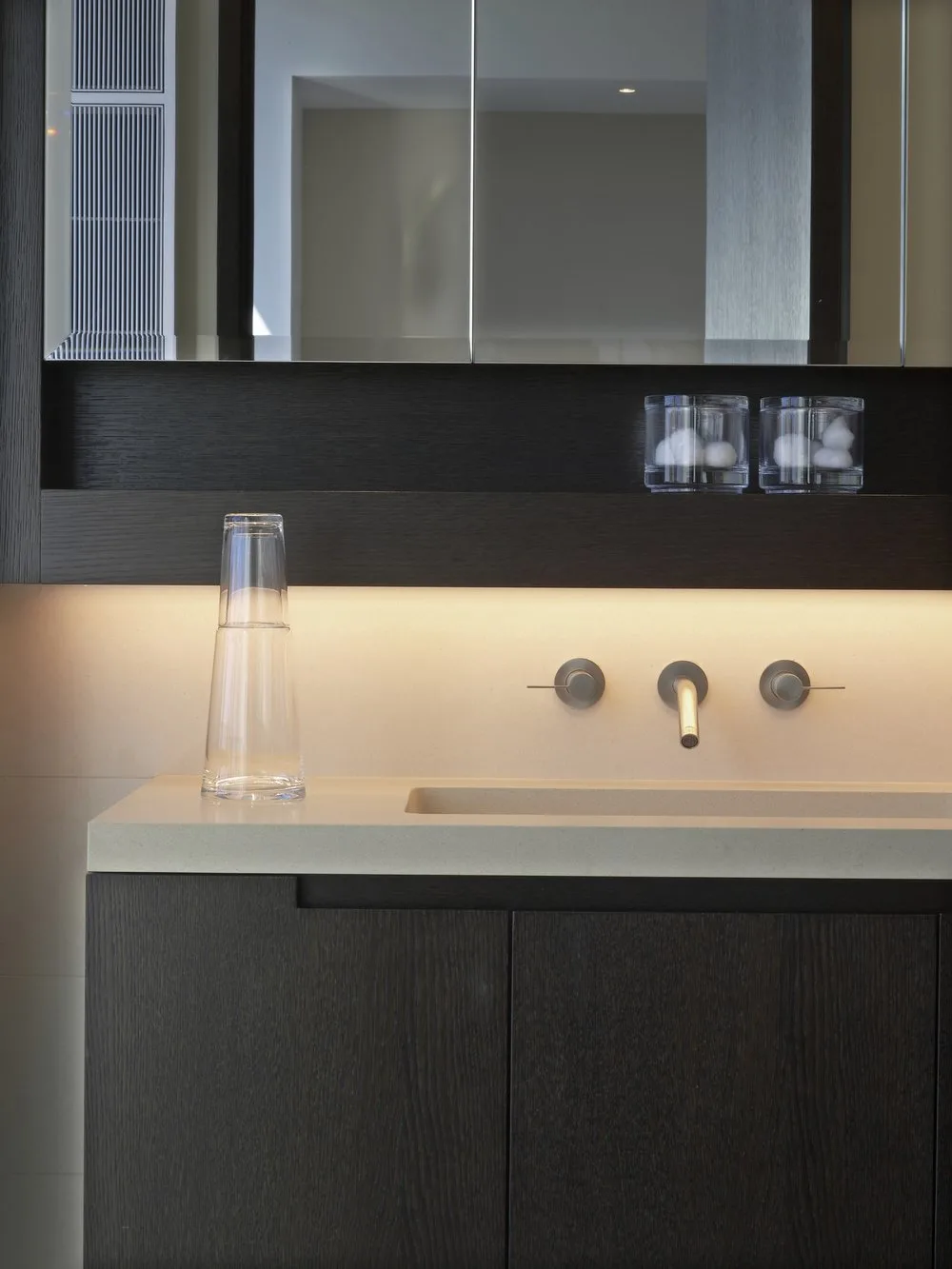 VANITY, mirror, sink, wooden cabinets