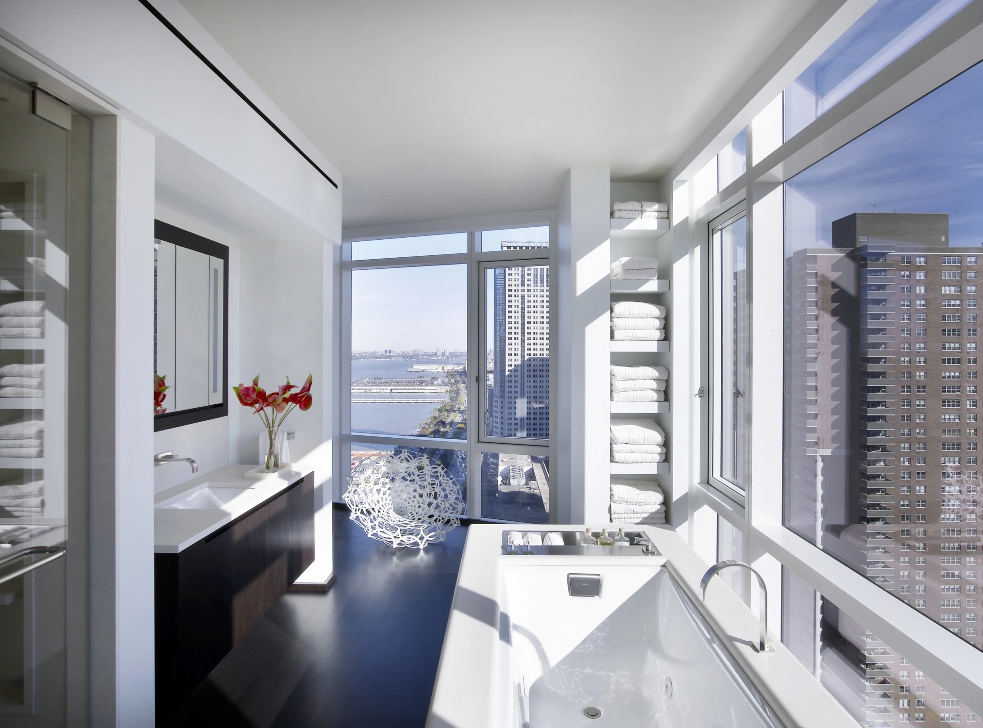 BATHROOM, bathtub, skyline, windows