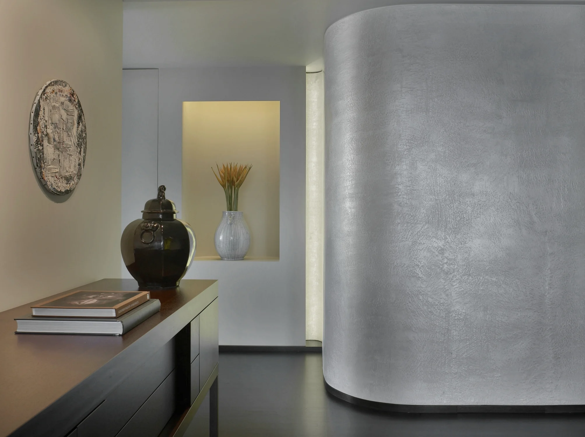 ENTRY, concrete, side table, art