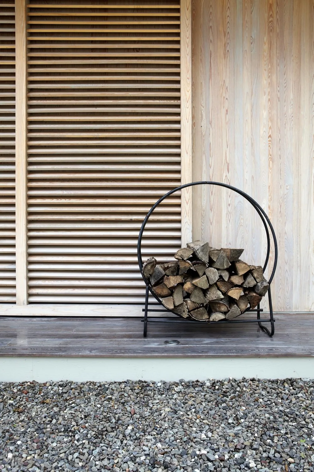 FIREWOOD, deck, wood panels, rocks
