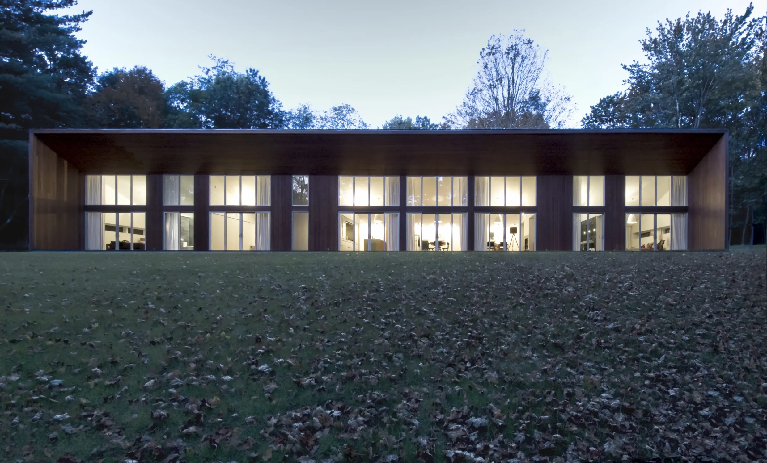 FRONT, lawn, exterior, windows, dusk