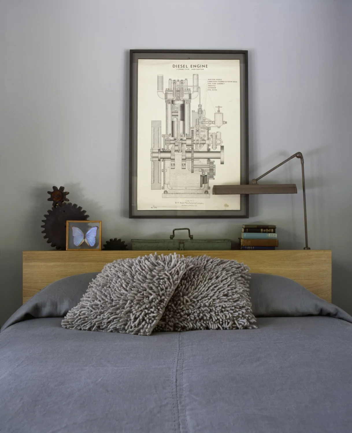 BEDROOM, art, throw pillows, headboard