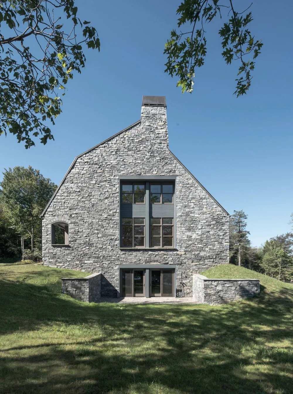 SIDE, exterior, stone, lawn, windows