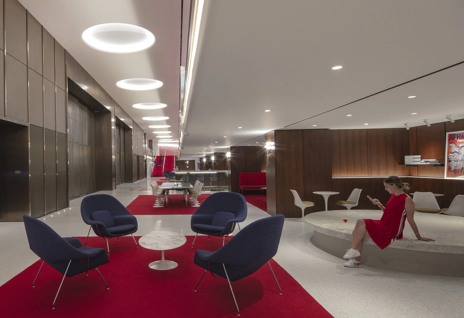 PREFUNCTION, seating areas, armchairs, tables, wood, carpets
