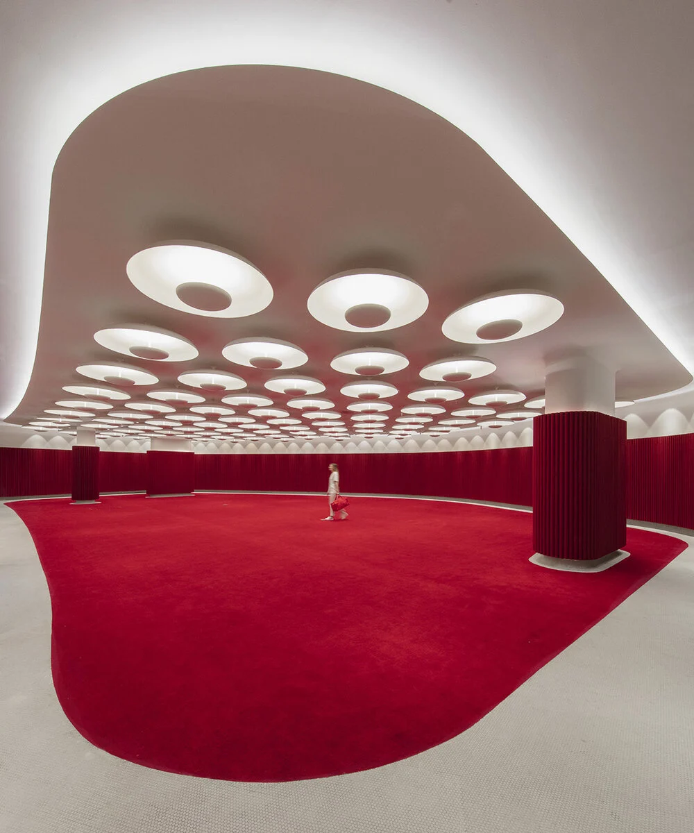 BALLROOM, columns, lighting, carpet, red