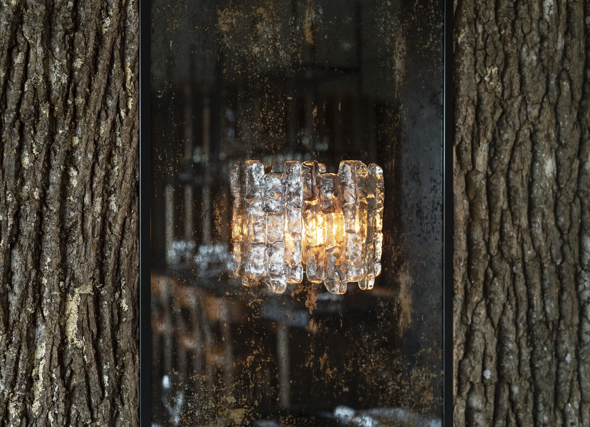 tree bark, sconce, mirror