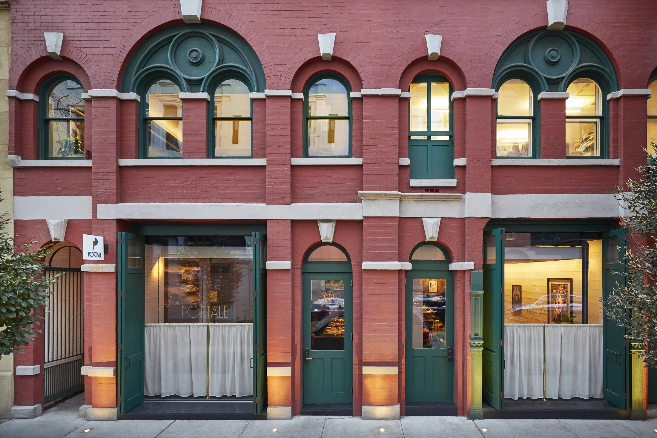 EXTERIOR, bricks, green, arched windows