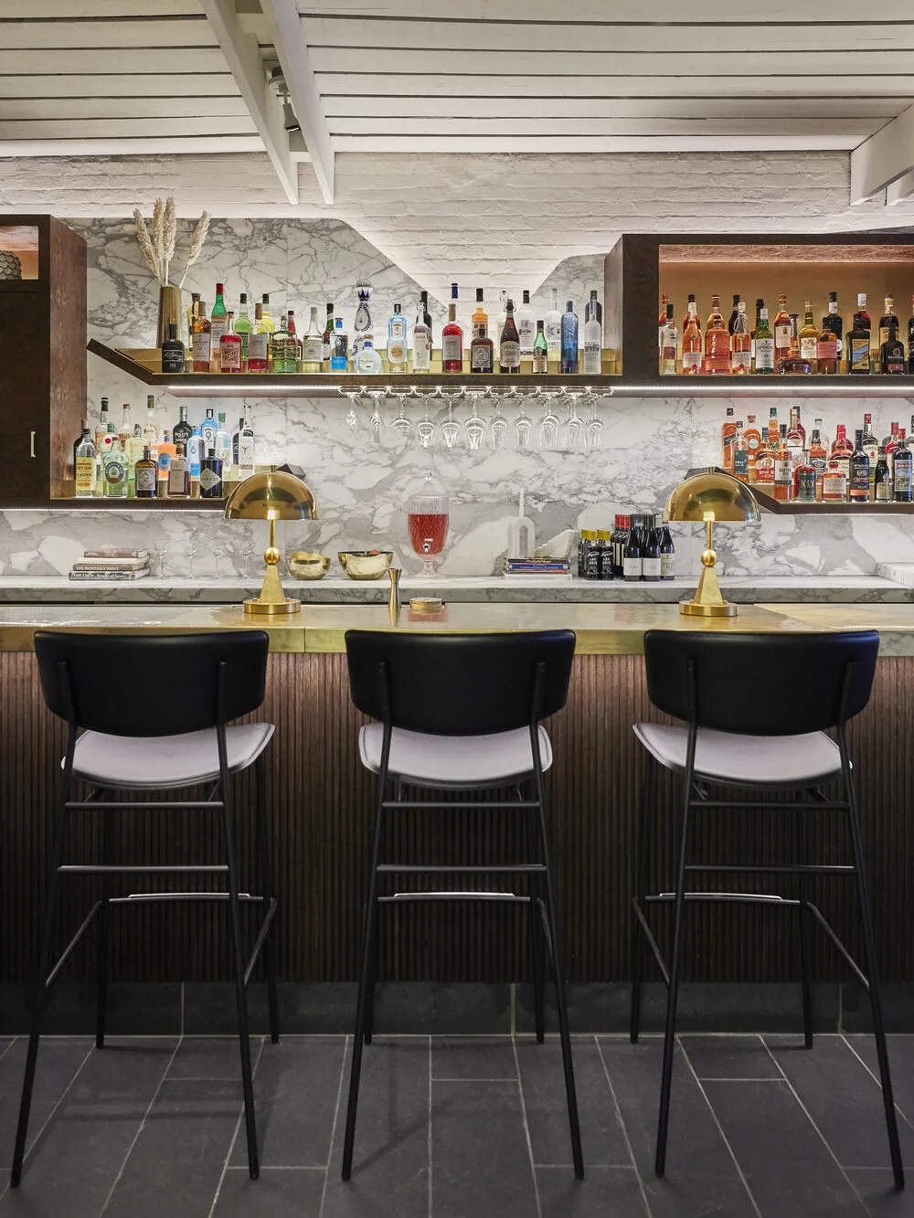 BAR, brick, marble, shelves