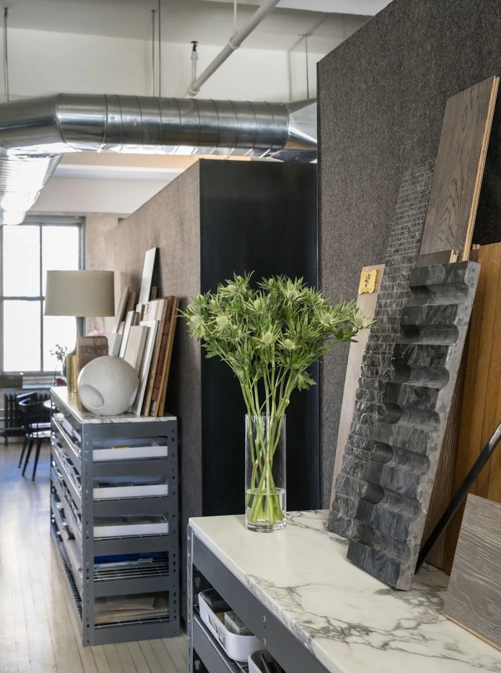 SHELVING, marble, gray metal
