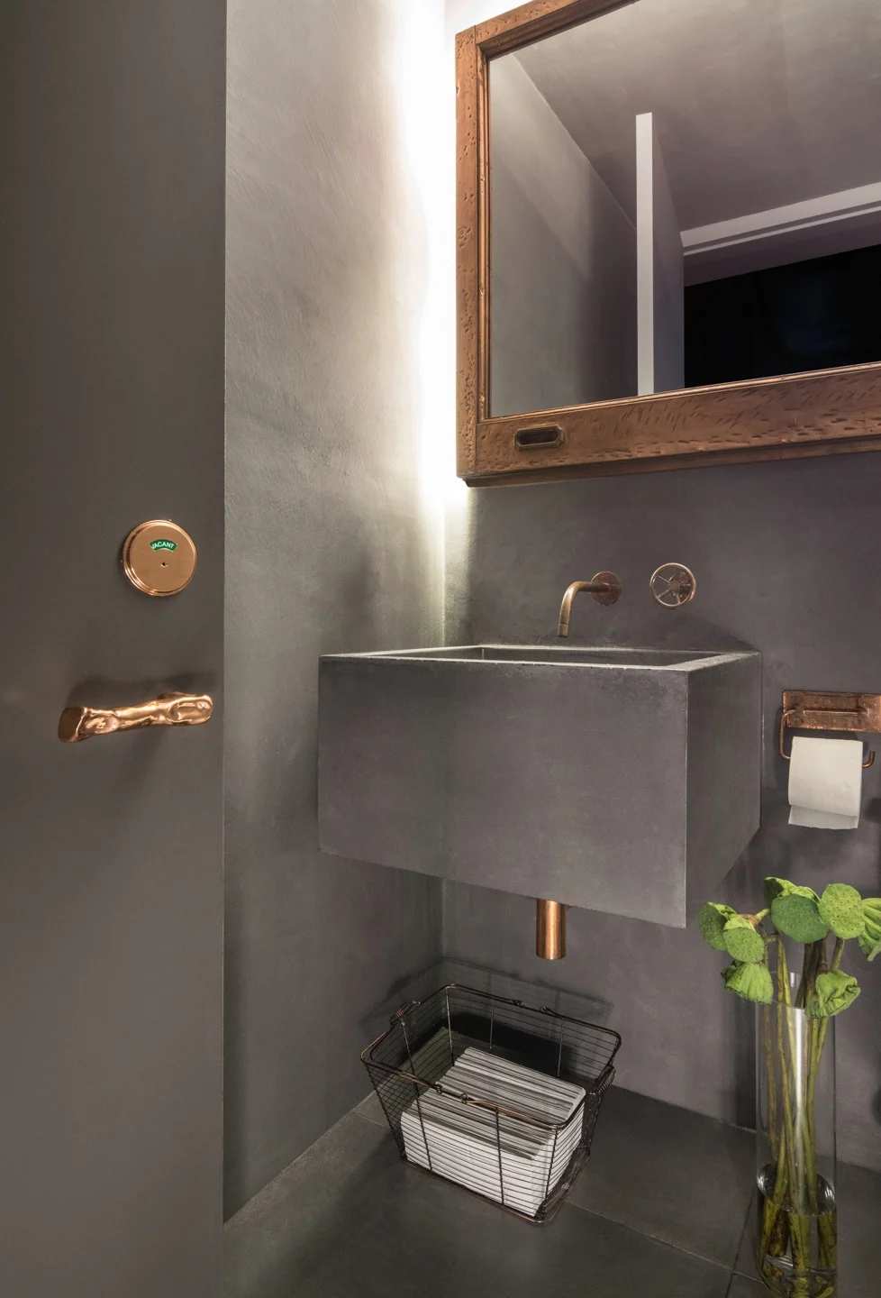 BATHROOM, concrete, sink, brass