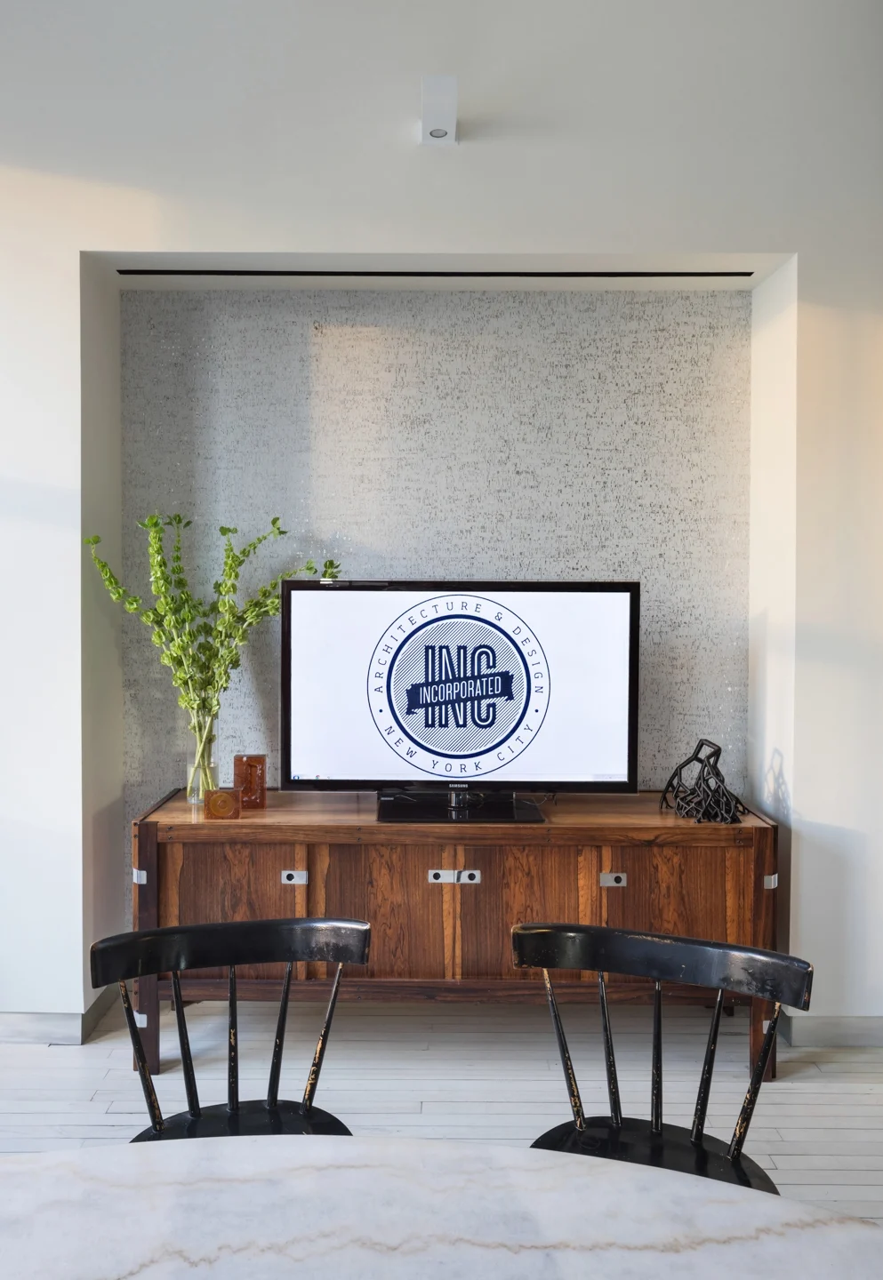 meeting room, chairs, marble, side table, television
