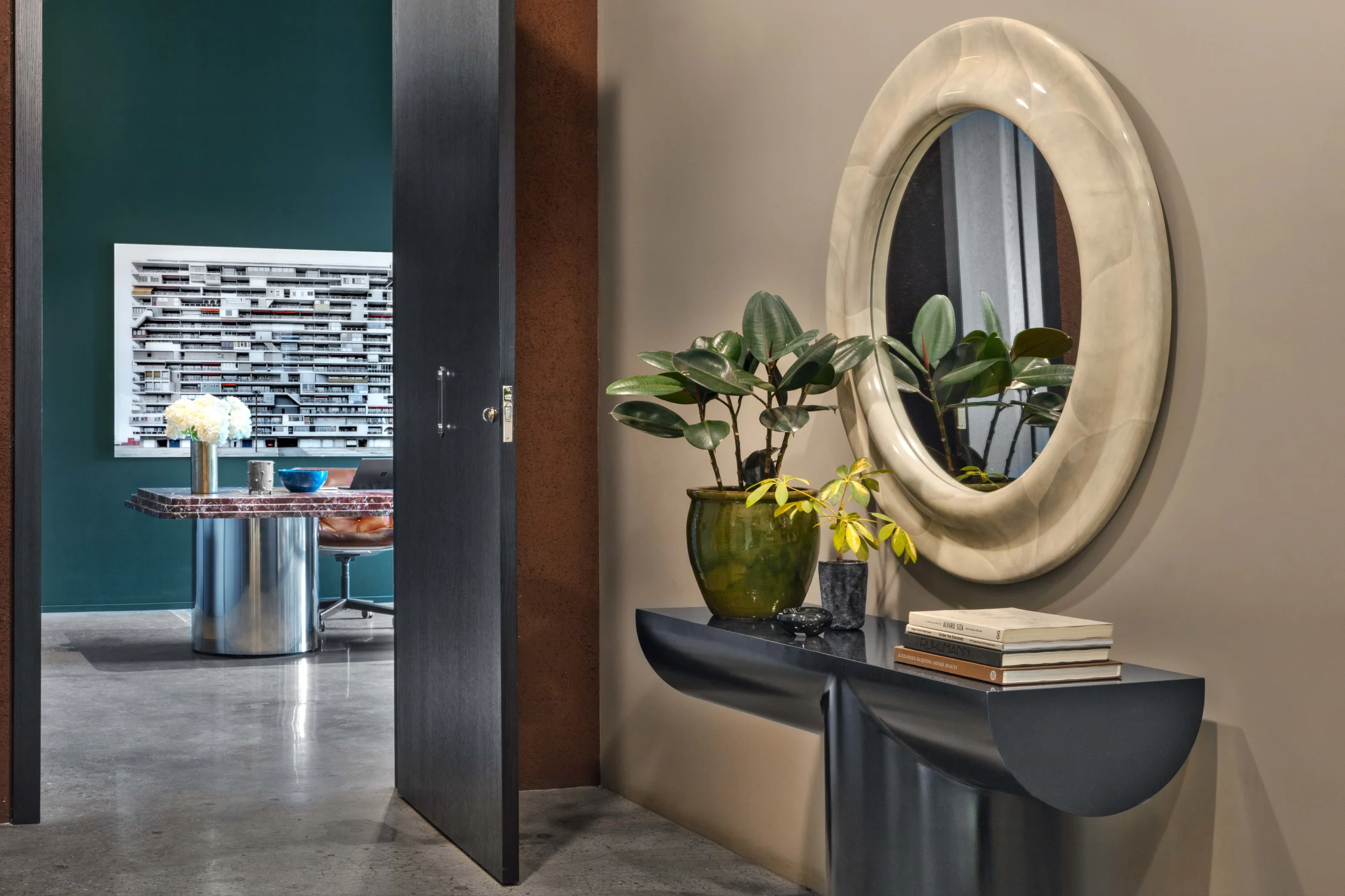 office, entrance, mirror, table