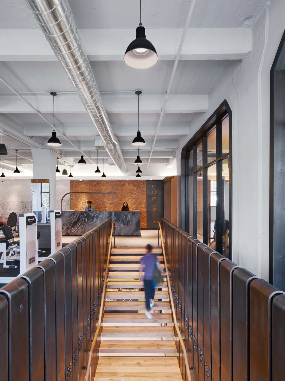stair, top, metal, railing, reception