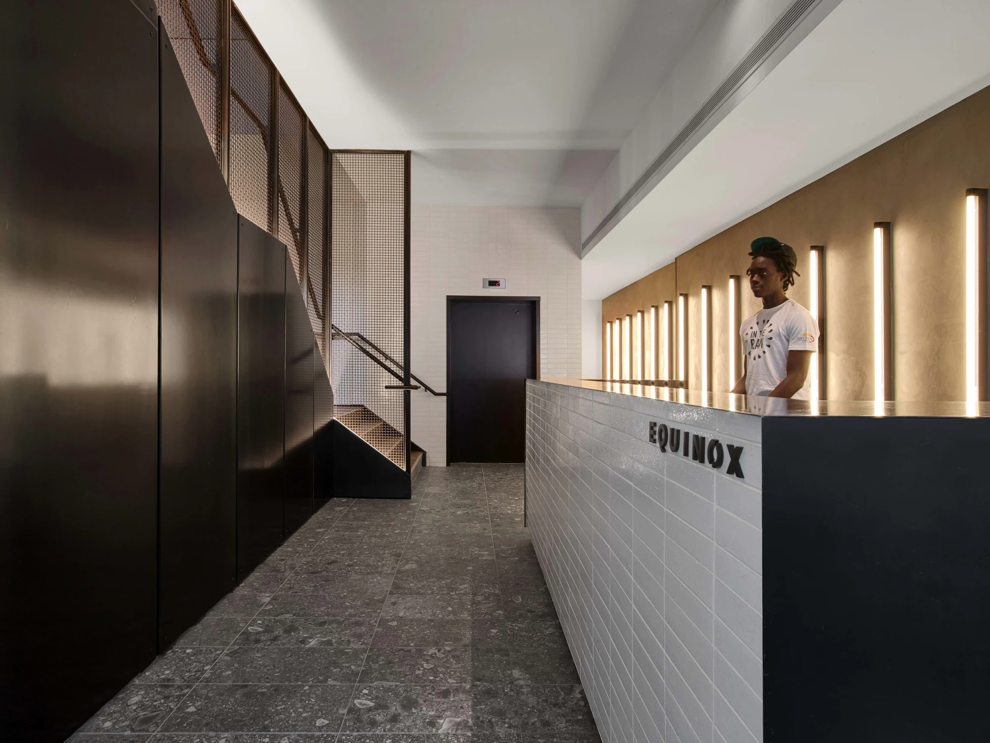reception, tiles, wall lights, marble