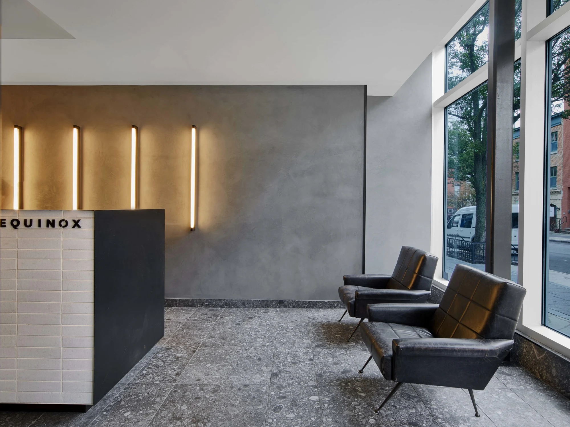 reception, seating, concrete, enterance