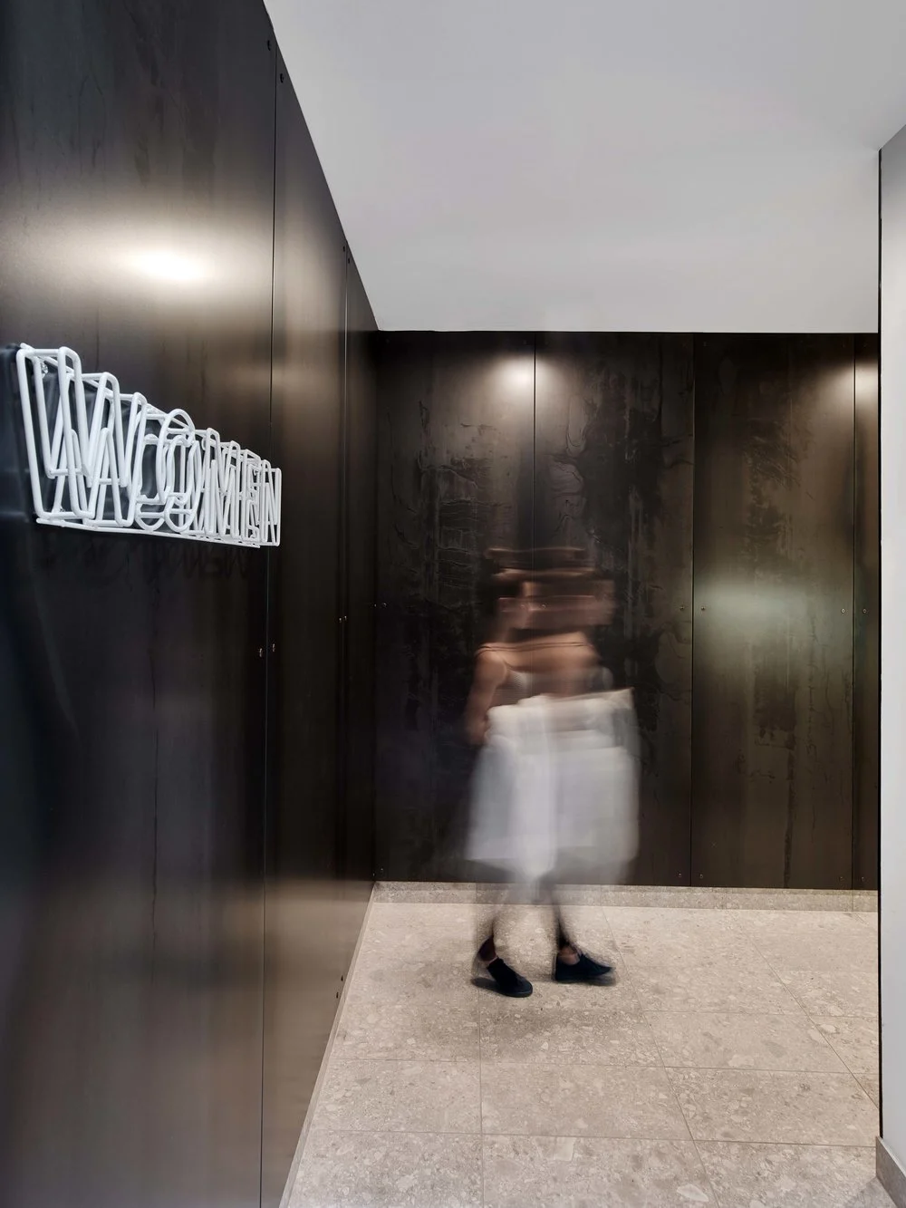 bathroom, blackened metal