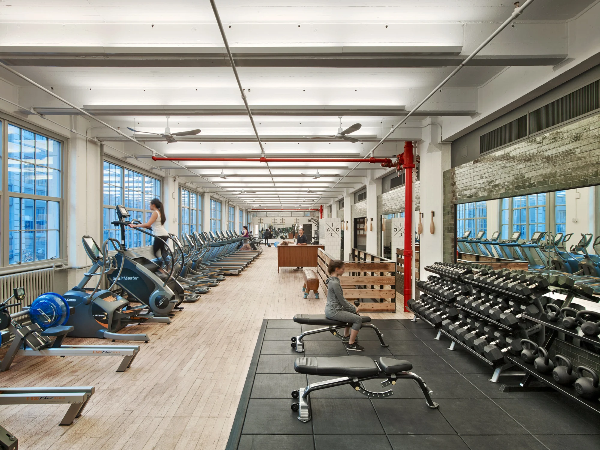 exercise equipment, gym, windows, wood
