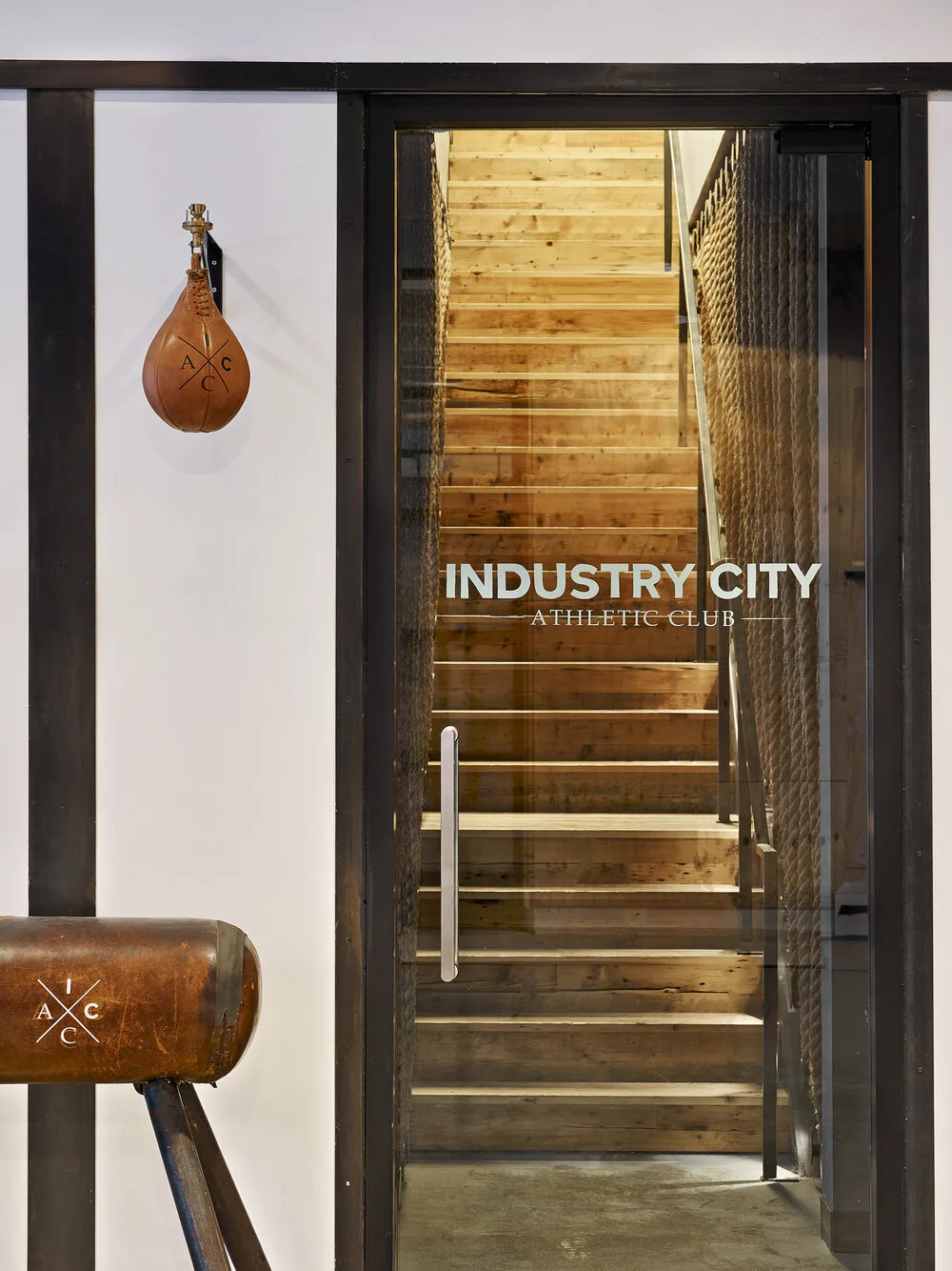 industry city, glass, door, stairs