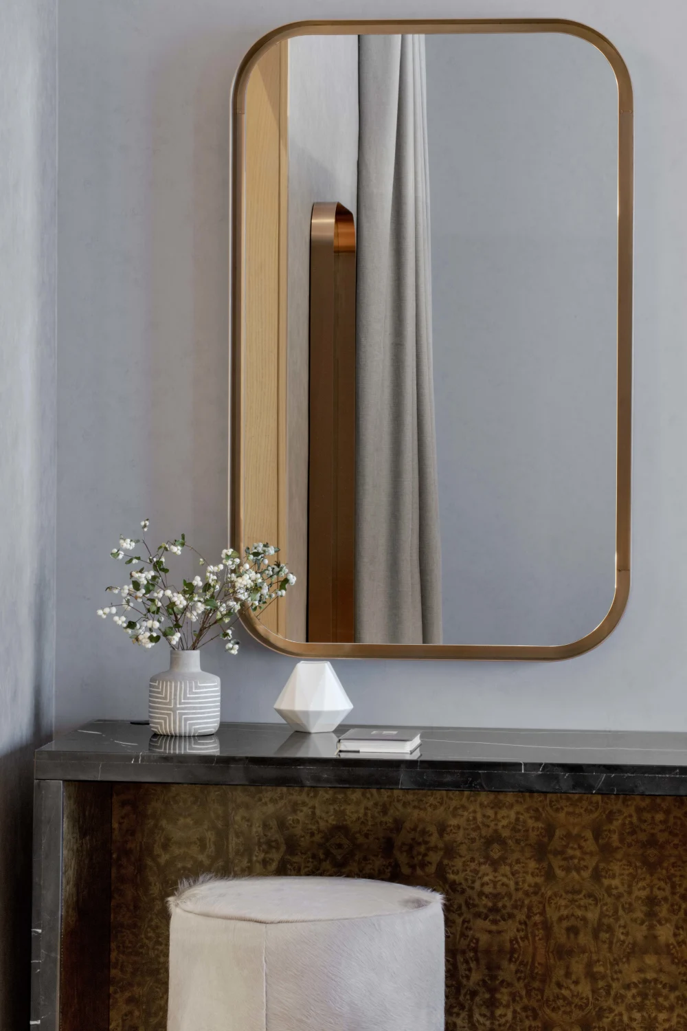 vanity, mirror, marble, stool