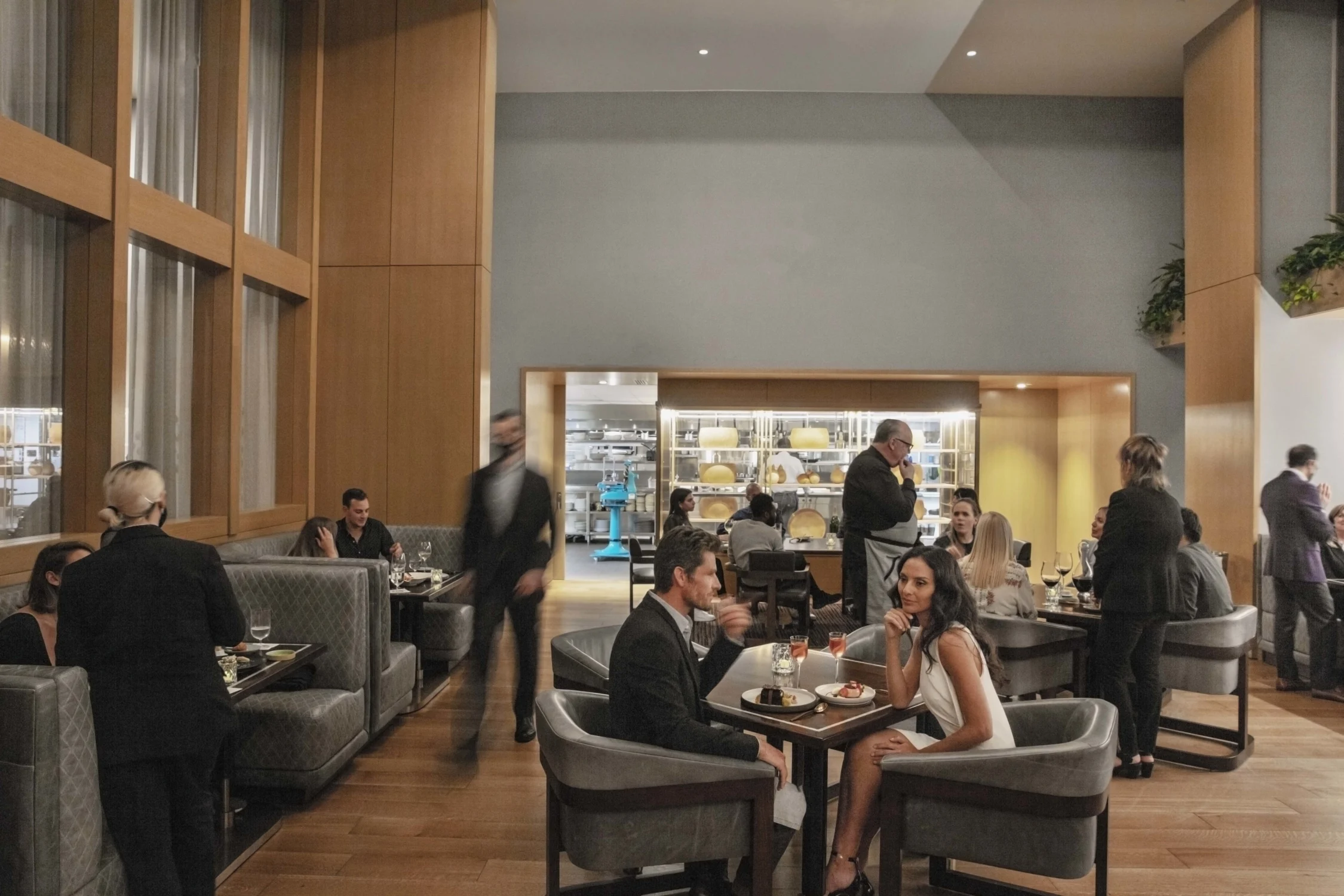 restaurant, wood, tables, kitchen