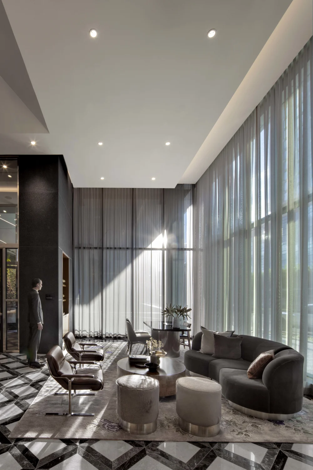 seating area, windows, curtain, sofa