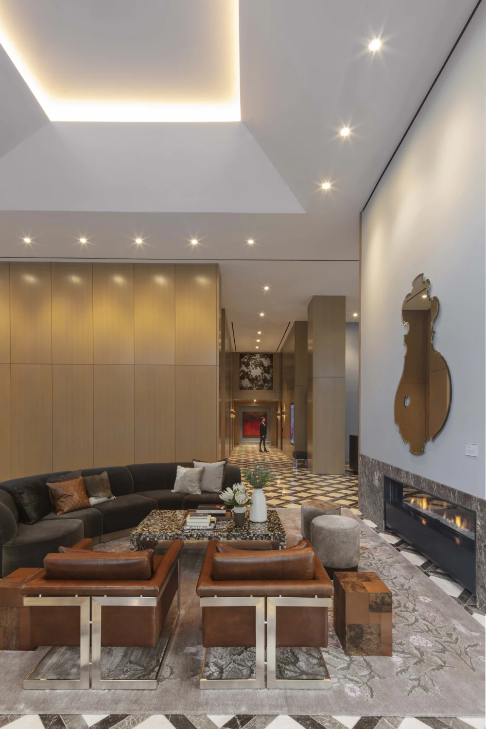 seating area, fireplace, mirror, lobby