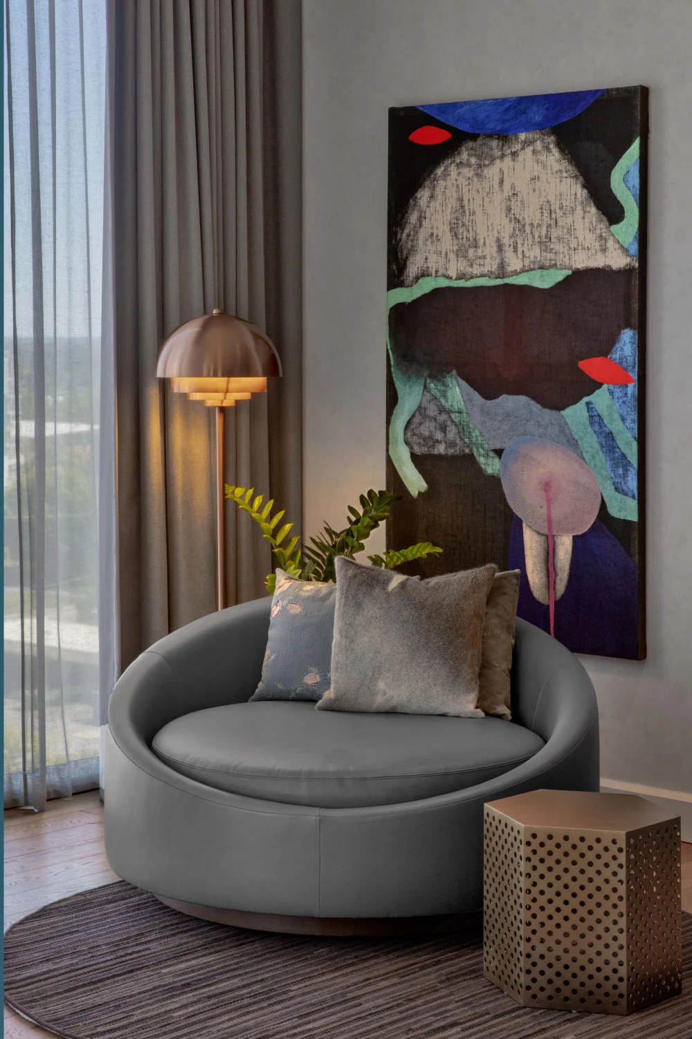 circular, chair, painting, side table